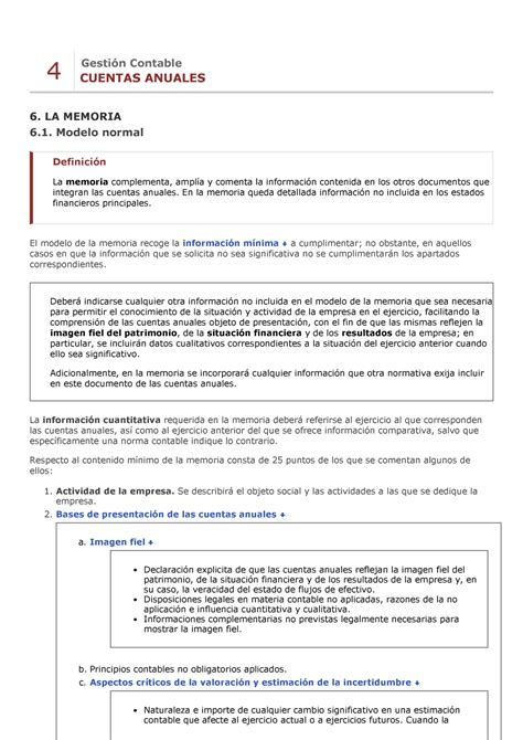 LA Memoria en terminos de contabilidad 4 Gestión Contable CUENTAS