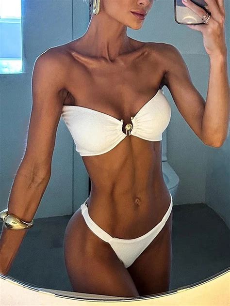 Hhh New Bikini Tube Top Sexy Solid Color Metal Split Women S Swimsuit Swimsuit Walmart