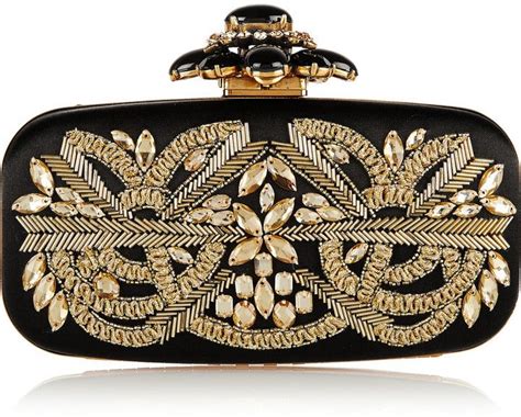 Oscar De La Renta Goa Embellished Satin Box Clutch Trending Handbag