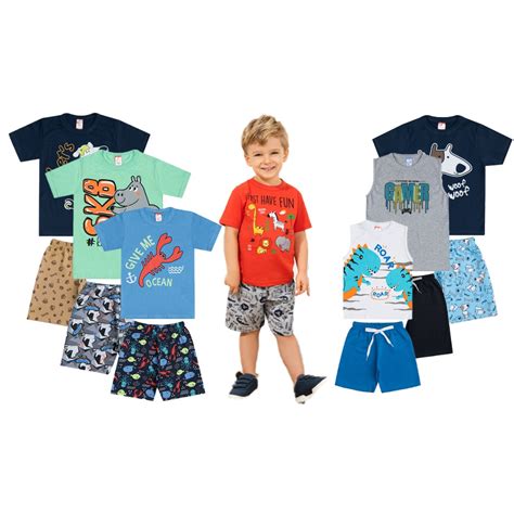 Kit Lote 6 Conjuntos Infantil Roupa Menino Masculino Atacado Verão