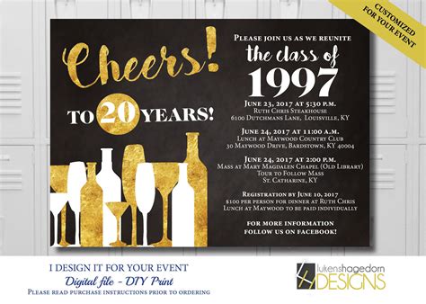 Cheers Class Reunion Invitation - Gold - Custom School Colors - Digital ...