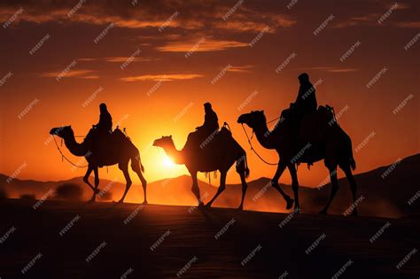 Premium Ai Image Silhouette Of The Three Wise Men Traveling On Camels To Bethlehem For The