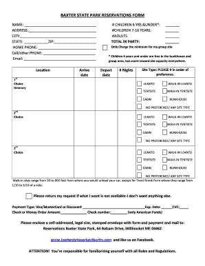 Fillable Online BAXTER STATE PARK RESERVATIONS FORM Fax Email Print