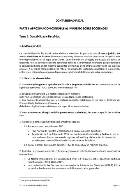 Tema 1 Contabilidad Y Fiscalidad V01 CONTABILIDAD FISCAL PARTE I