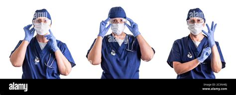 Set Of Doctors Or Nurses Wearing Personal Protective Equipment Isolated