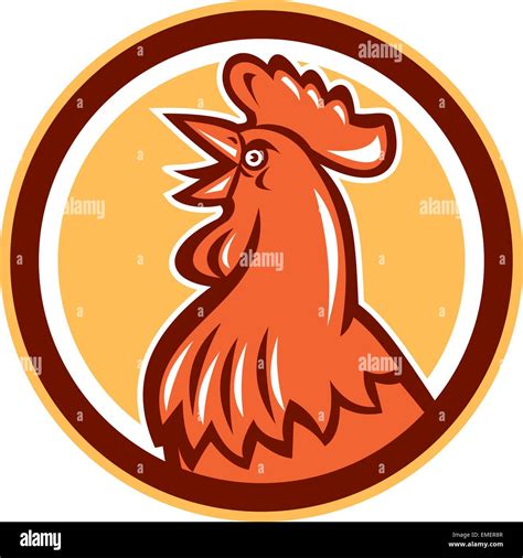 Chicken Rooster Head Crowing Circle Retro Stock Vector Image Art Alamy