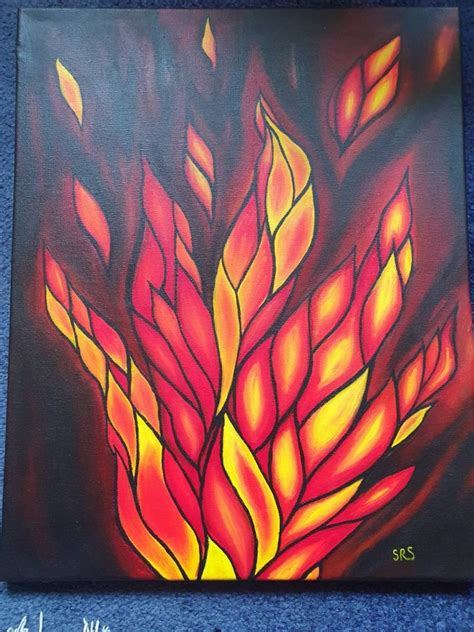 Fire Flame, Acrylic Fire Painting on Canvas, Red and Yellow Flames ...