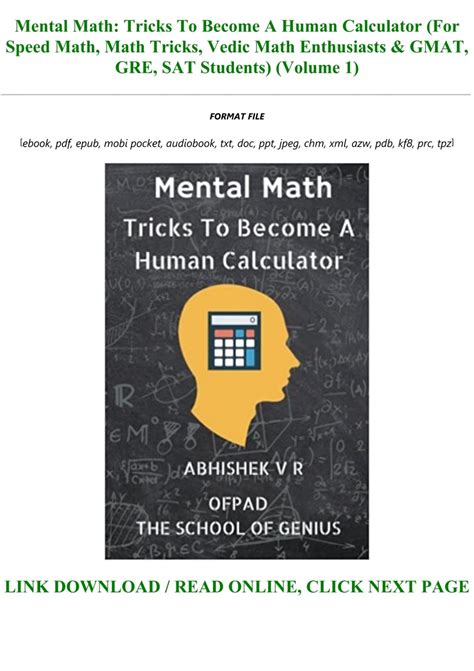 E Book Free Mental Math Tricks To Become A Human Calculator For