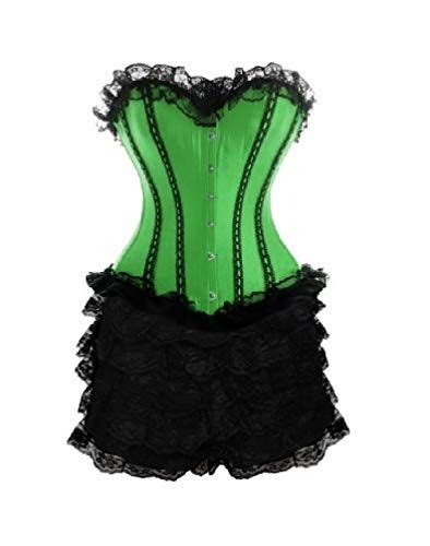 Green Satin Black Lace Tutu Skirt Gothic Costume For Halloween Overbust