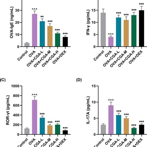 CGA reversed the effect of OVA on the serum levels of OVA IgE IFN γ