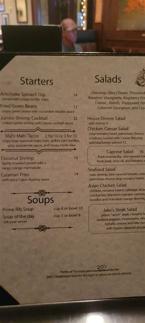 Menu at Jake's Steakhouse, Tehachapi