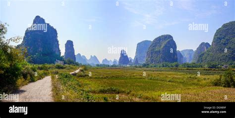 China, Yangshuo town Karst landscape panorama Stock Photo - Alamy