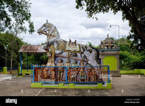 Statues of deities and horse at a village temple dedicated to Ayyanar ...