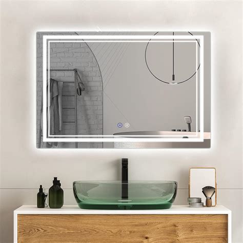 SaniteModar Espejo de baño LED 48 x 32 pulgadas antiniebla regulable