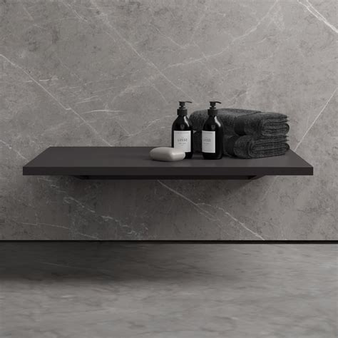 Stone Wall Hung Slimline Towel Shelf Mm Wide Charcoal Lusso