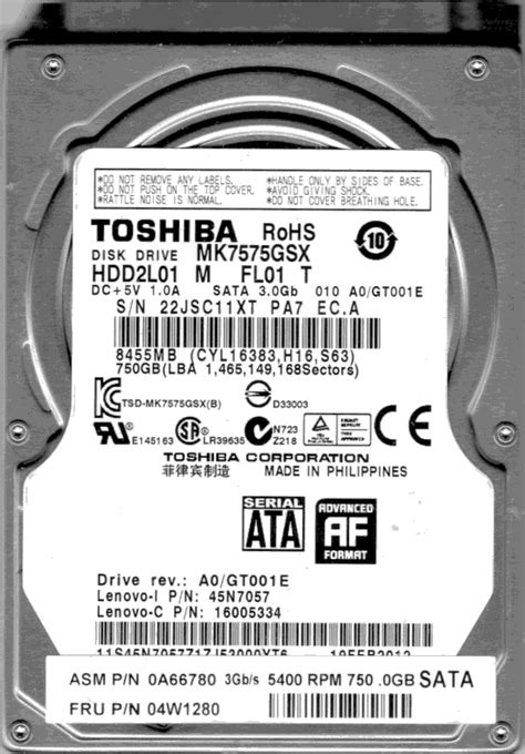 Mk Gsx P N Hdd L Toshiba Gb Sata Hard Drive