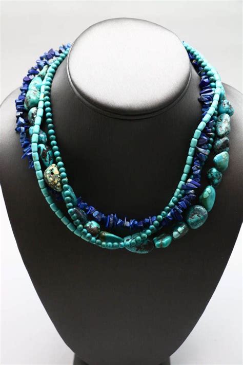 Genuine Lapis Lazuli And Turquoise Multi Strand Beaded 925 Sterling