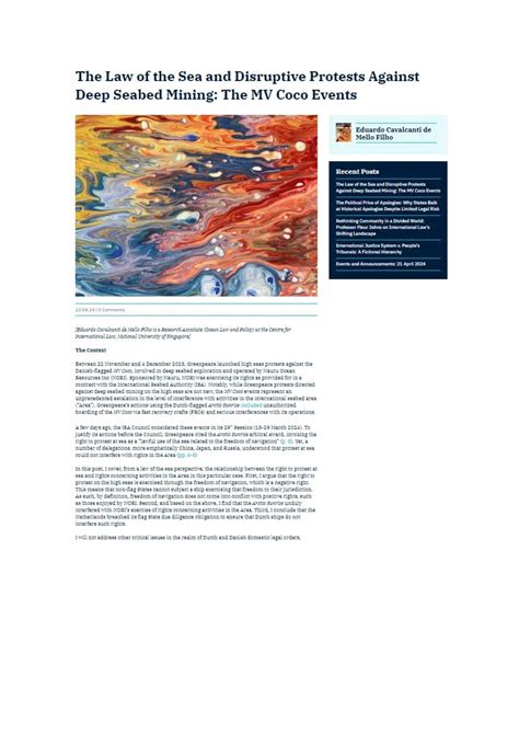 The Law of the Sea and Disruptive Protests Against Deep Seabed Mining