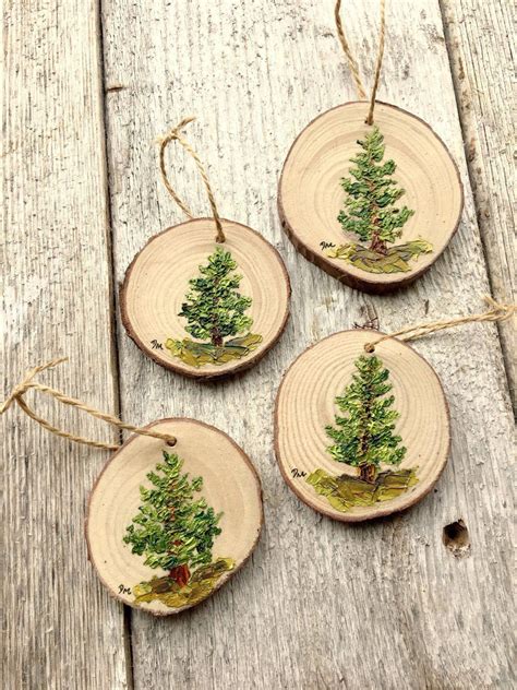 Hand Painted Ornament Rustic Ornament Tree Wood Slice Ornament