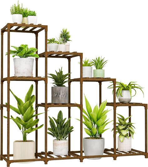 Bamworld Soporte Alto Para Plantas De Interior Estante De Madera Para