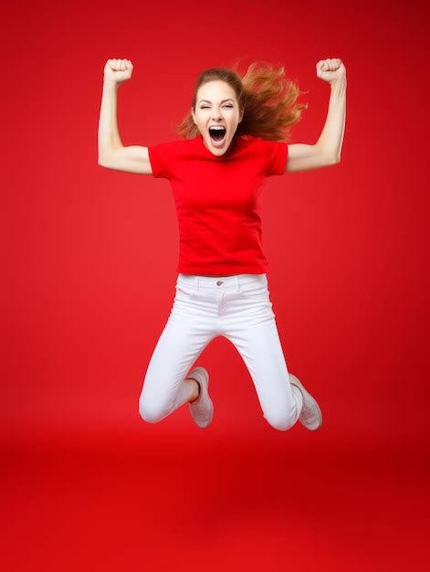 Premium Photo Happy Woman Celebrating On A Solid Background