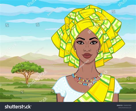 African Beauty Animation Portrait Beautiful Black Stock Vector Royalty Free 1394507825