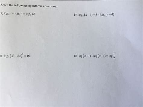 solved solve   logarithmic equations  log cheggcom