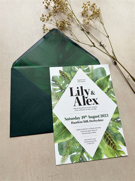 Tropical Dark Green Foliage Monstera Leaf Envelope Line A5 Coloured