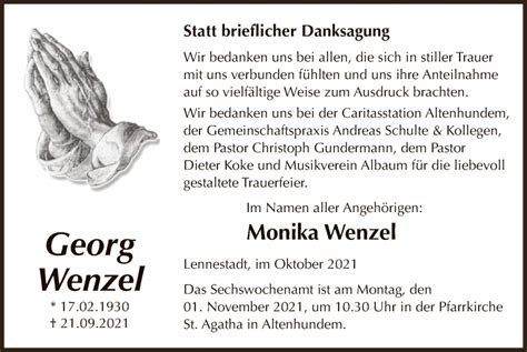 Traueranzeigen Von Monika Wenzel Trauer Nrw