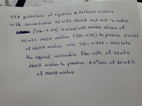 Solved Sisu 528 Gallon Min Of Aqueous S Methanol Mixture Chegg