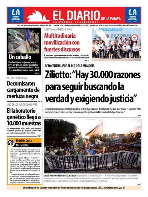 Tapa De El Diario En Papel Lunes 25 De Marzo De 2024 El Diario De La