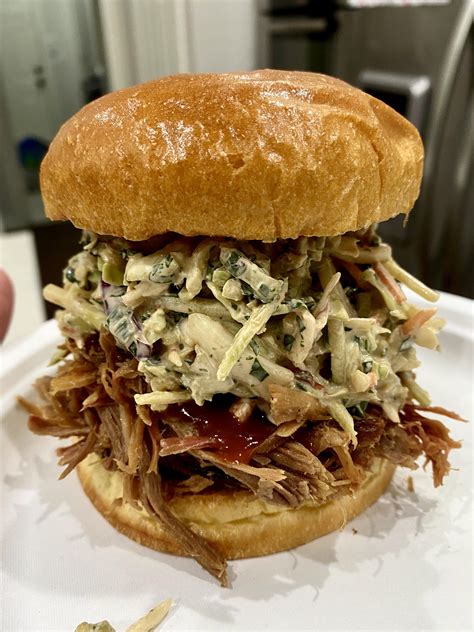 [homemade] Pulled Pork On Brioche With Chipotle Coleslaw R Food