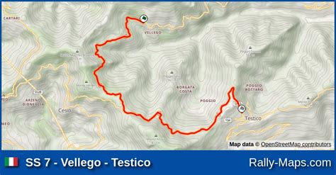 SS 7 Vellego Testico Stage Map Rallye Dei Fiori 1967 ERC