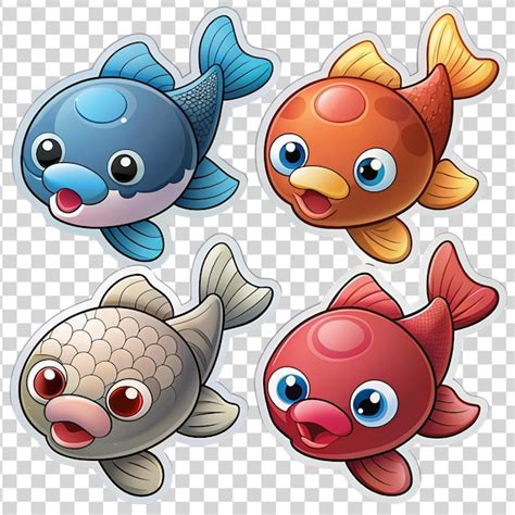 Conjunto De Pegatinas De Peces De Dibujos Animados Aislados Sobre Un