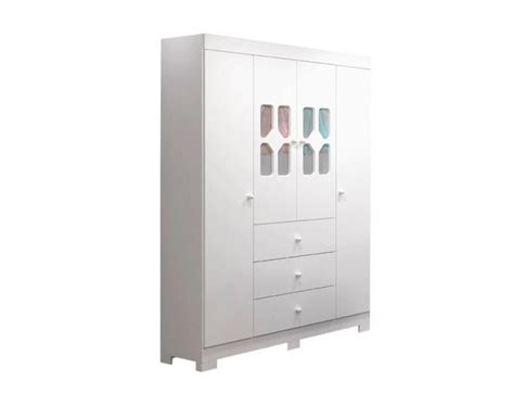 Guarda Roupa 4 Portas 3 Gavetas 100 MDF New Cristal Canaã Branco