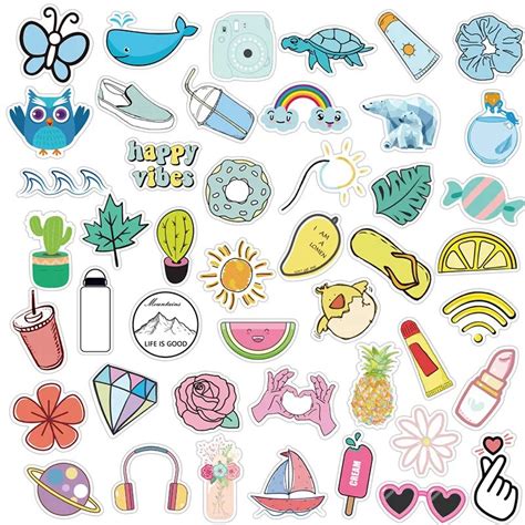 50pcs Kawaii Cute Vsco Sticker Pack For Girls Waterproof Decal Stickers For Guitar Suitcase