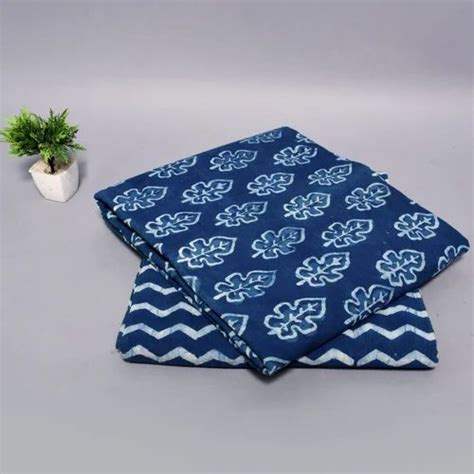 44inch Dark Blue Hand Block Printed Cotton Suit Fabric For Apparel