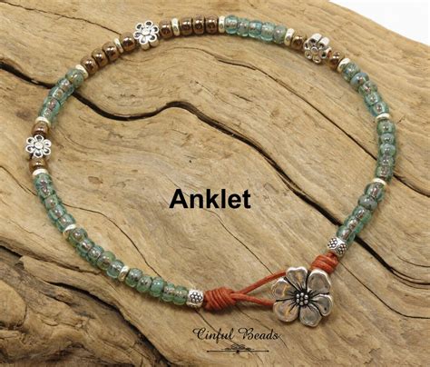 Minimalist Beaded Leather Anklet Seafoam And Chocolate Leather Anklet