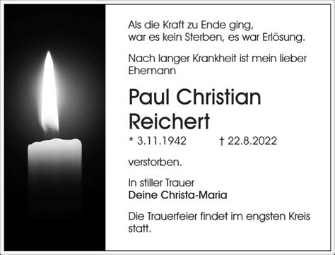 Paul Christian Reichert Traueranzeige S Chsische Zeitung