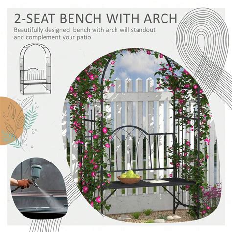 Outsunny Garden Metal Arch Bench Outdoor Patio Rose Trellis Arbour Pergola For Climbing Plant