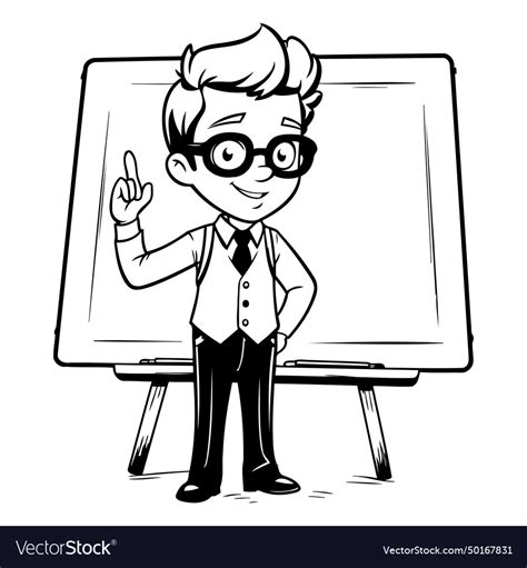 Black and white cartoon of teacher or professor Vector Image