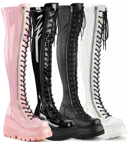 Demonia Shaker 374 1 Chunky Platform Heart Lace Up Boots