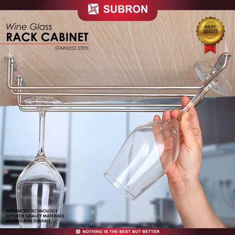 SUBRON Rak Holder Gelas Wine 1 Baris Jalur Gantung Praktis Stainless