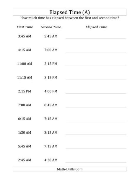 Elapsed Time Up To 5 Hours In 15 Minute Intervals A Worksheets Library