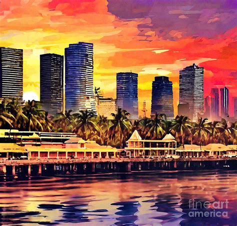 Manila Sunset Skyline Cityscapes Capital Of The Philippines Painting By