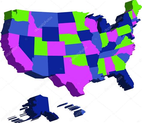 Mapa 3d De Los Estados Unidos De América Ee Uu Dividido En Estados Federales Ilustración