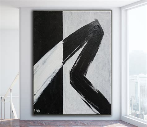 Minimalist Abstract Painting Black White Abstract Large Canvas Art Oversized Painting Gray ...