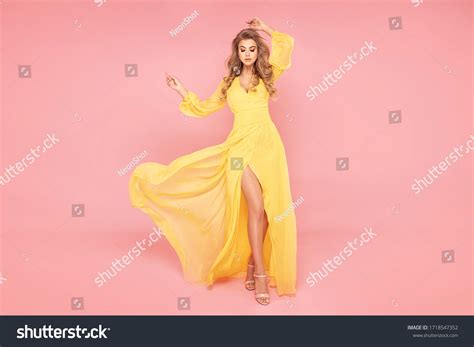 Blonde Beautiful Woman Maxi Yellow Dress Stock Photo Shutterstock