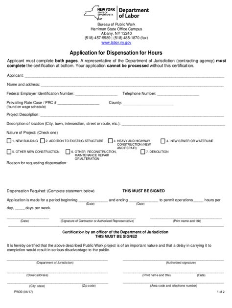 Fillable Online Department Of Labor Application For Dispensation