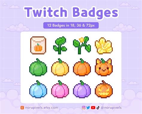 Pixel Pumpkin Twitch Sub Badges | Pumpkin Twitch Bit Badges | Cute sub badges for Twitch streams ...